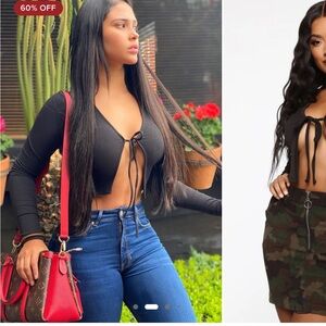 Black Tie-Front Crop Top